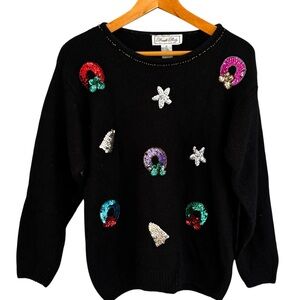 Vintage Ugly Christmas Sweater Sequins Long Sleeve Size Medium